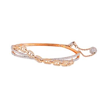 Rose Gold Cubic Zirconia Bracelet with Ball Chain For Women
