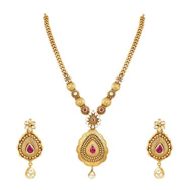 22 kt GOLD ANTIQUE NECKLACE WITH EARRINGS