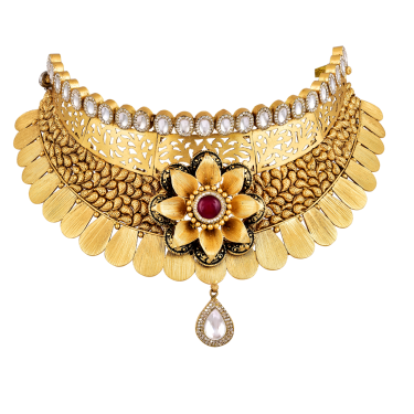 Padmavat Gold Bridal Antique Choker Kundan necklace set with matching earrings