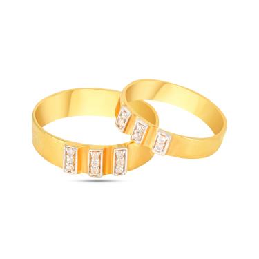Amour Love Cubic zirconia  gold couple band with matt finish